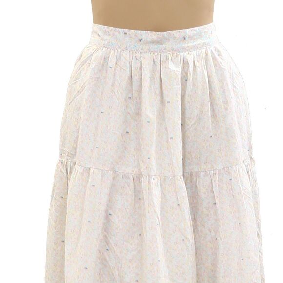 Kerri Rosenthal Floral Printed Midi Skirt Tiered Cotton Summer Pull-On S 284448 - Picture 2 of 4